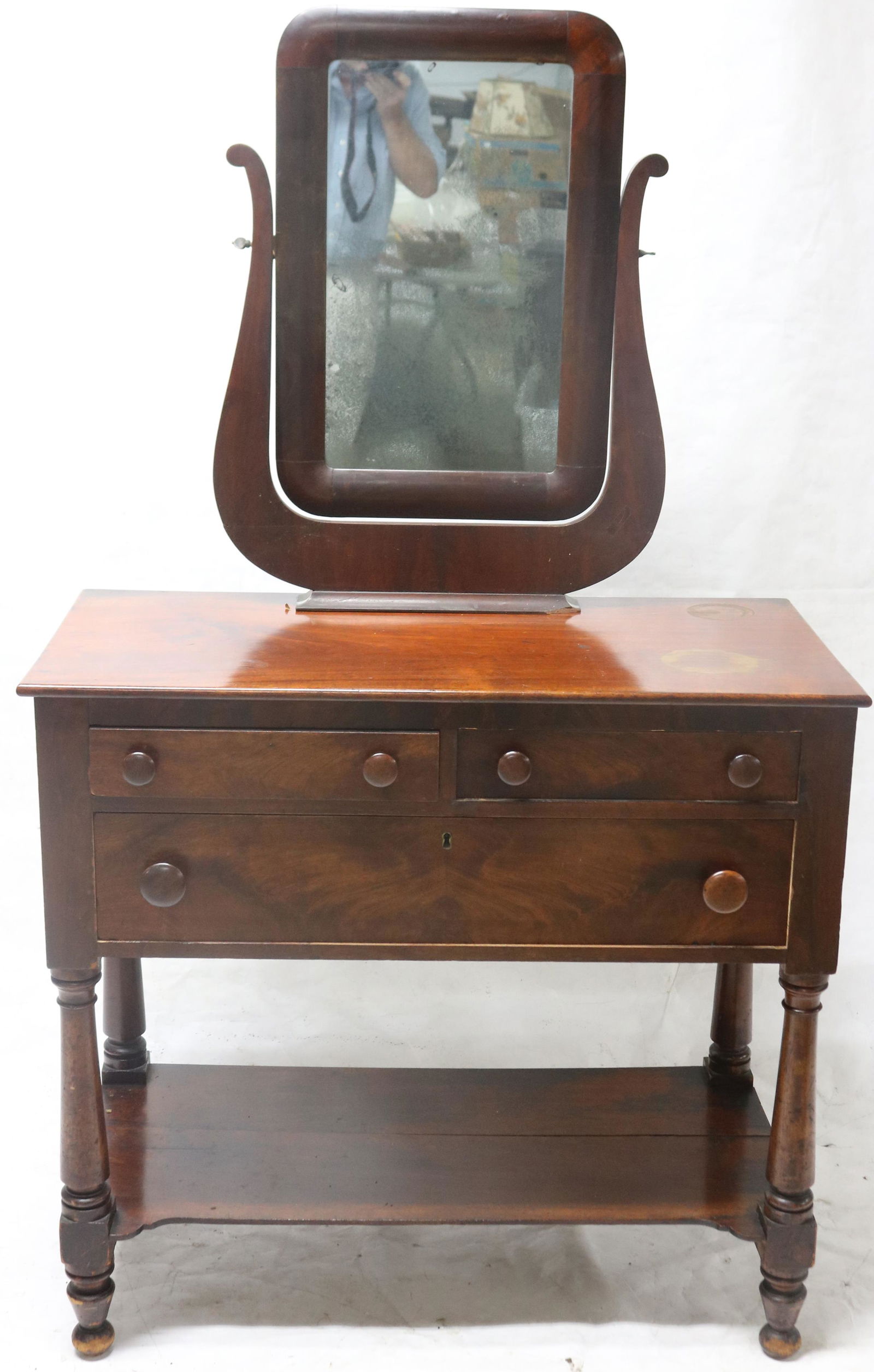 19TH C. MAHOGANY DRESSING STAND, 2 SMALL DRAWERS (1 of 2)