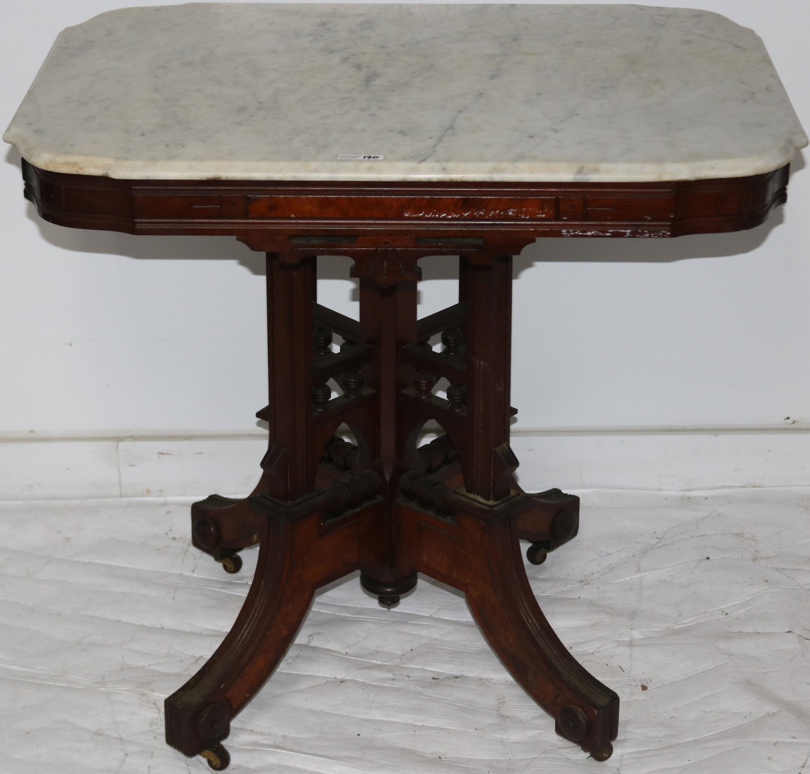 VICTORIAN WALNUT MARBLE TOP TABLE BURL PANELS, (1 of 1)