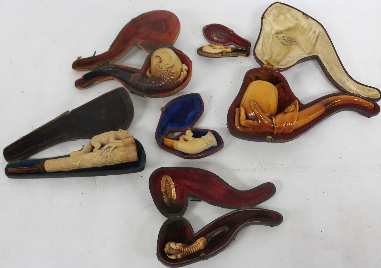 COLLECTION OF 6 CARVED MEERSCHAUM PIPES ALL IN (1 of 2)