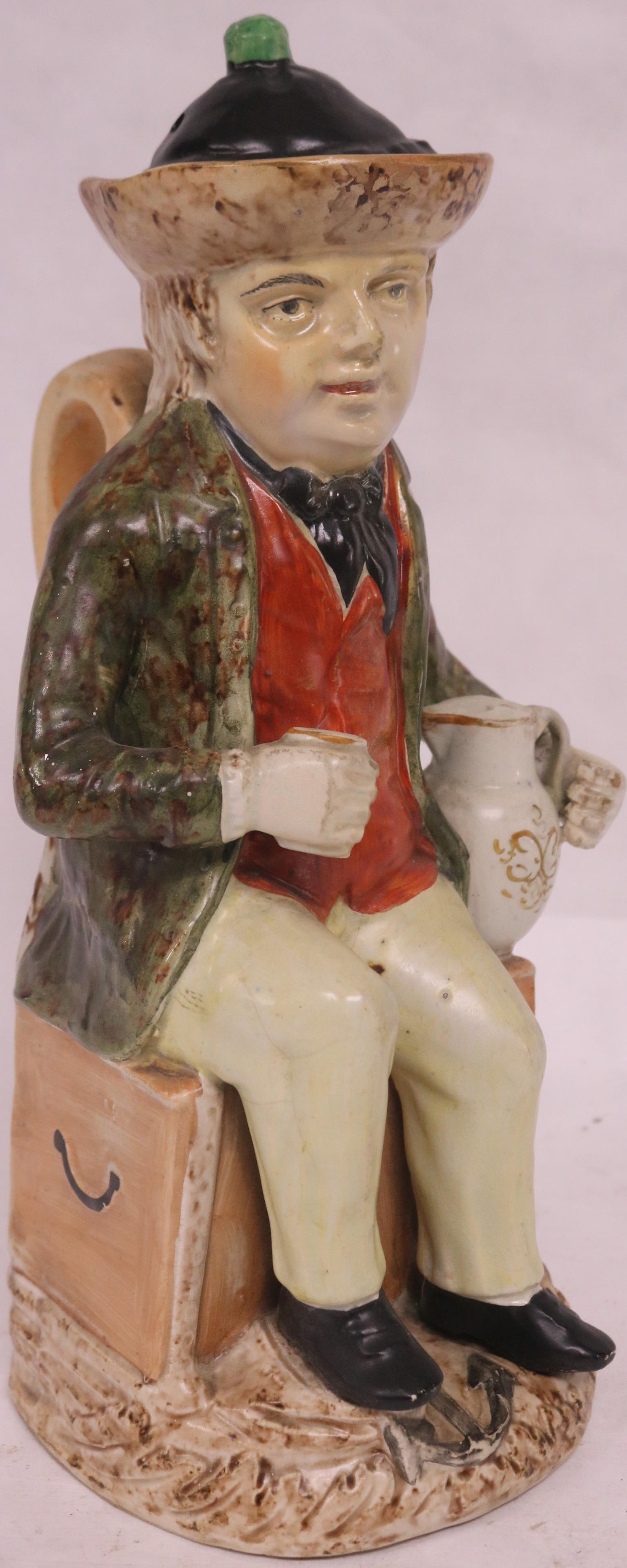19TH C. STAFFORDSHIRE FIGURAL TOBY JUG WITH HAT (1 of 3)