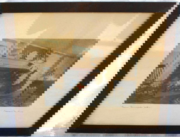 FRAMED & GLAZED NUTTING HAND COLORED PHOTO: "BEAN PORRIDGE HOT" WALLACE NUTTING, 7 1/2 X 9 1/2