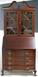 MAHOGANY SECRETARY DESK, BOOKCASE TOP, FITTED