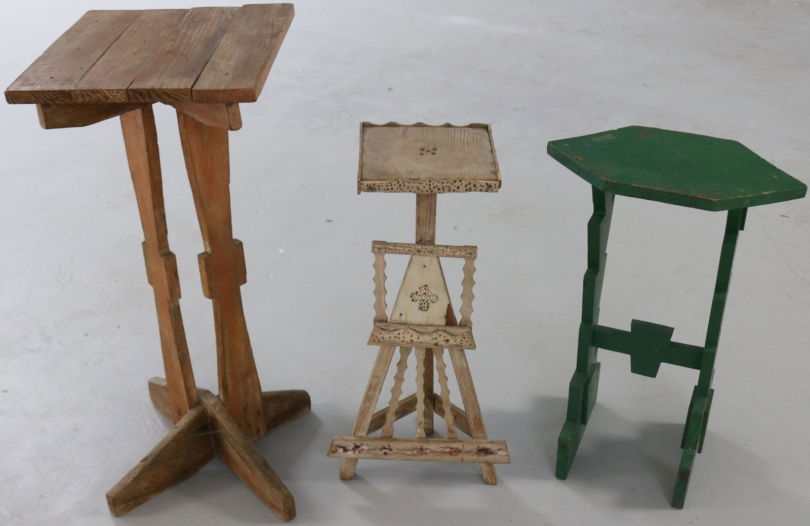 LOT OF 3 PRIMITIVE FOLK ART WOODEN STANDS, (1 of 1)