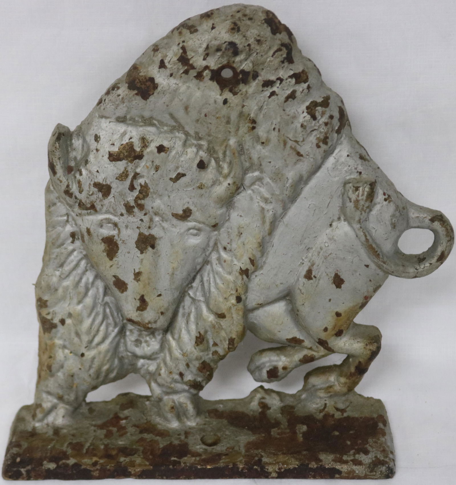 UNUSUAL CAST IRON BUFFALO DOORSTOP, SILVER (1 of 1)