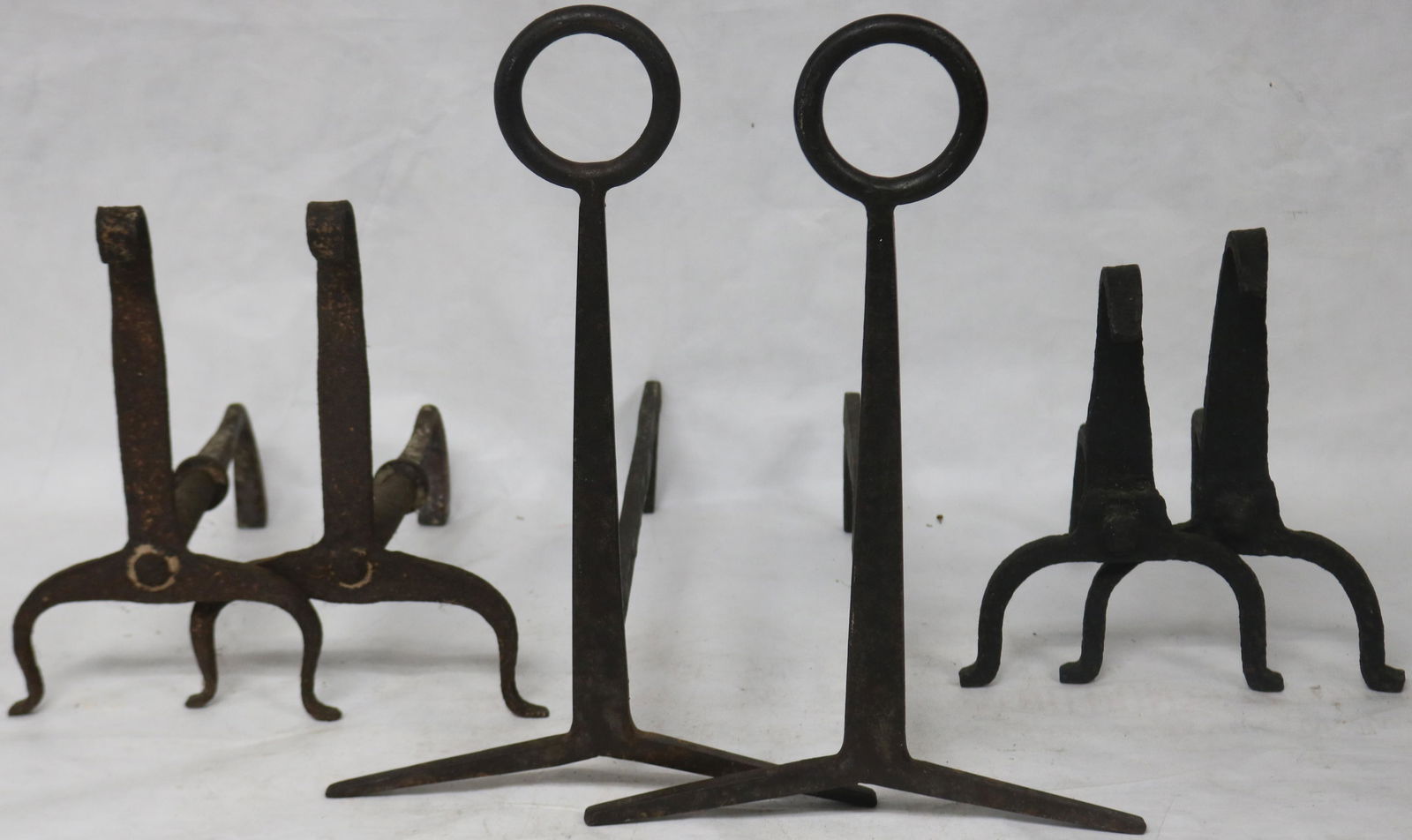 3 PAIRS 19TH & 20TH C. WROUGHT IRON ANDIRONS, 12 (1 of 2)