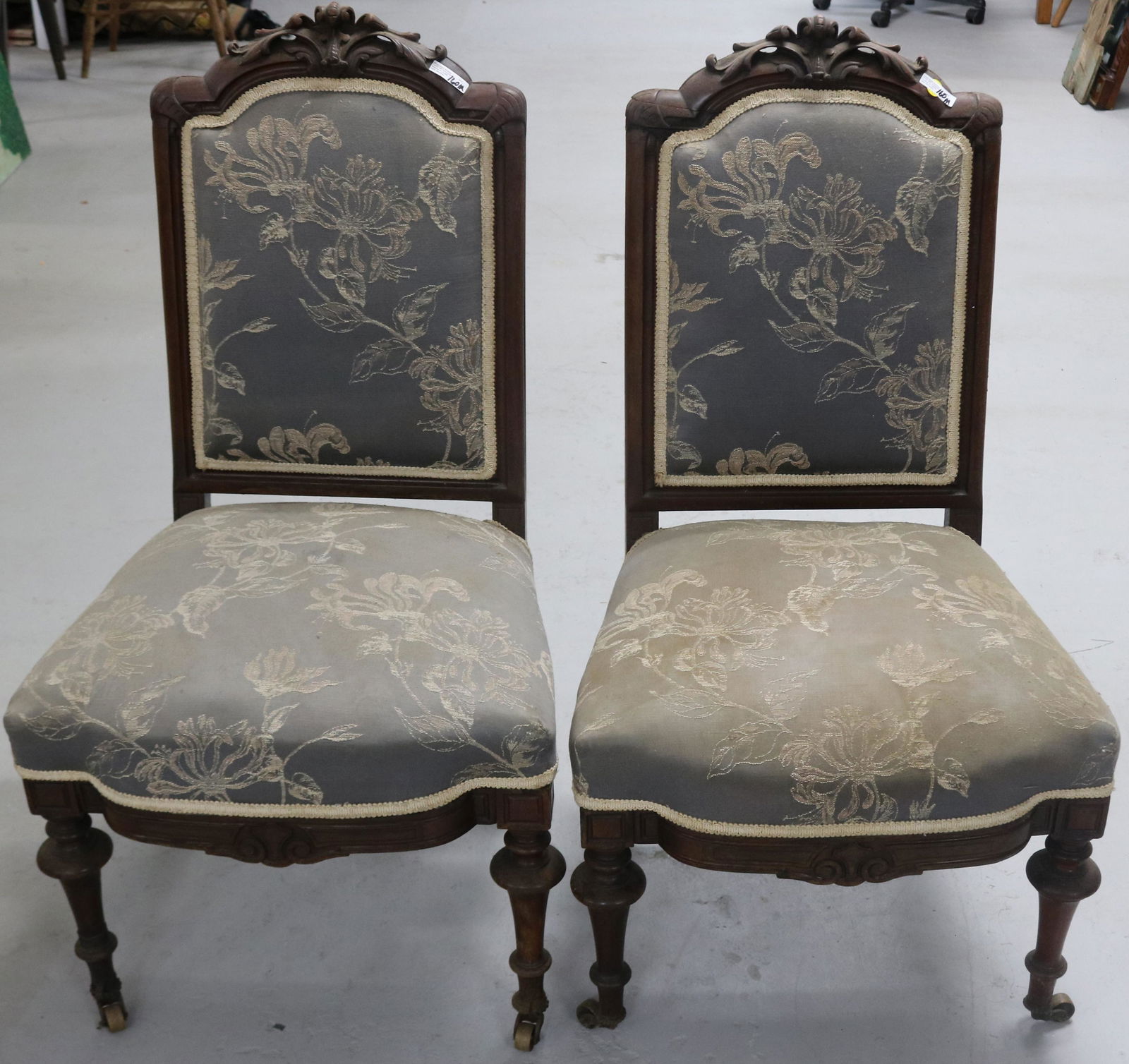 PAIR VICTORIAN WALNUT SIDE CHAIRS WITH (1 of 1)