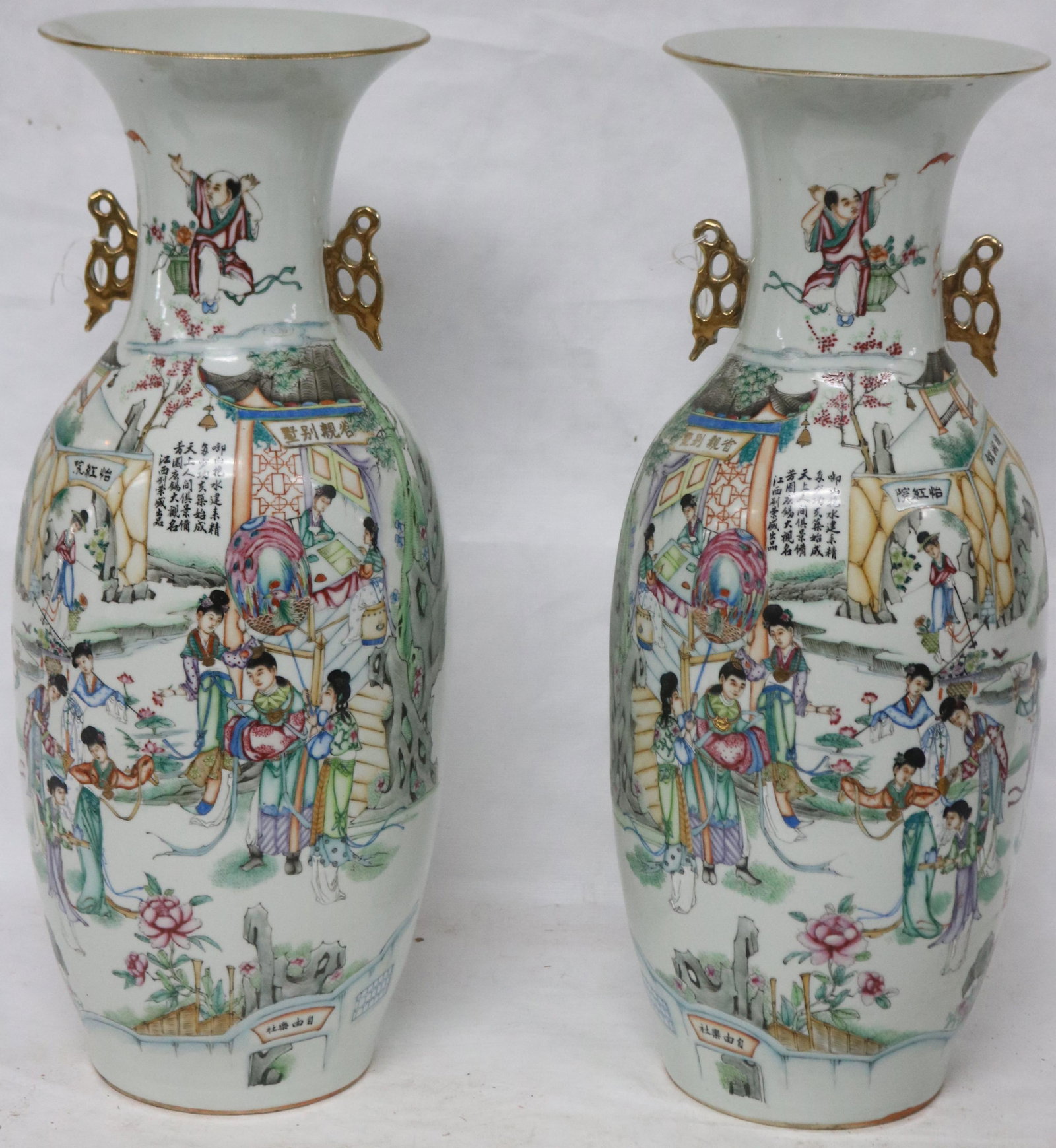 PAIR OF REPUBLIC CHINESE TALL VASES, 23" H,: APPROX. 9" DIA.