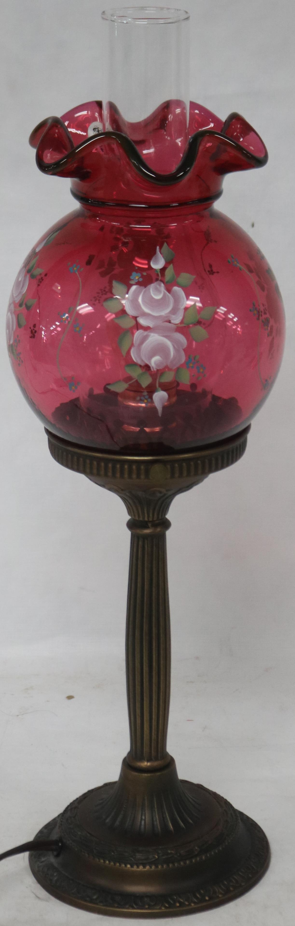 CONTEMPORARY TABLE LAMP WITH FENTON CRANBERRY (1 of 1)