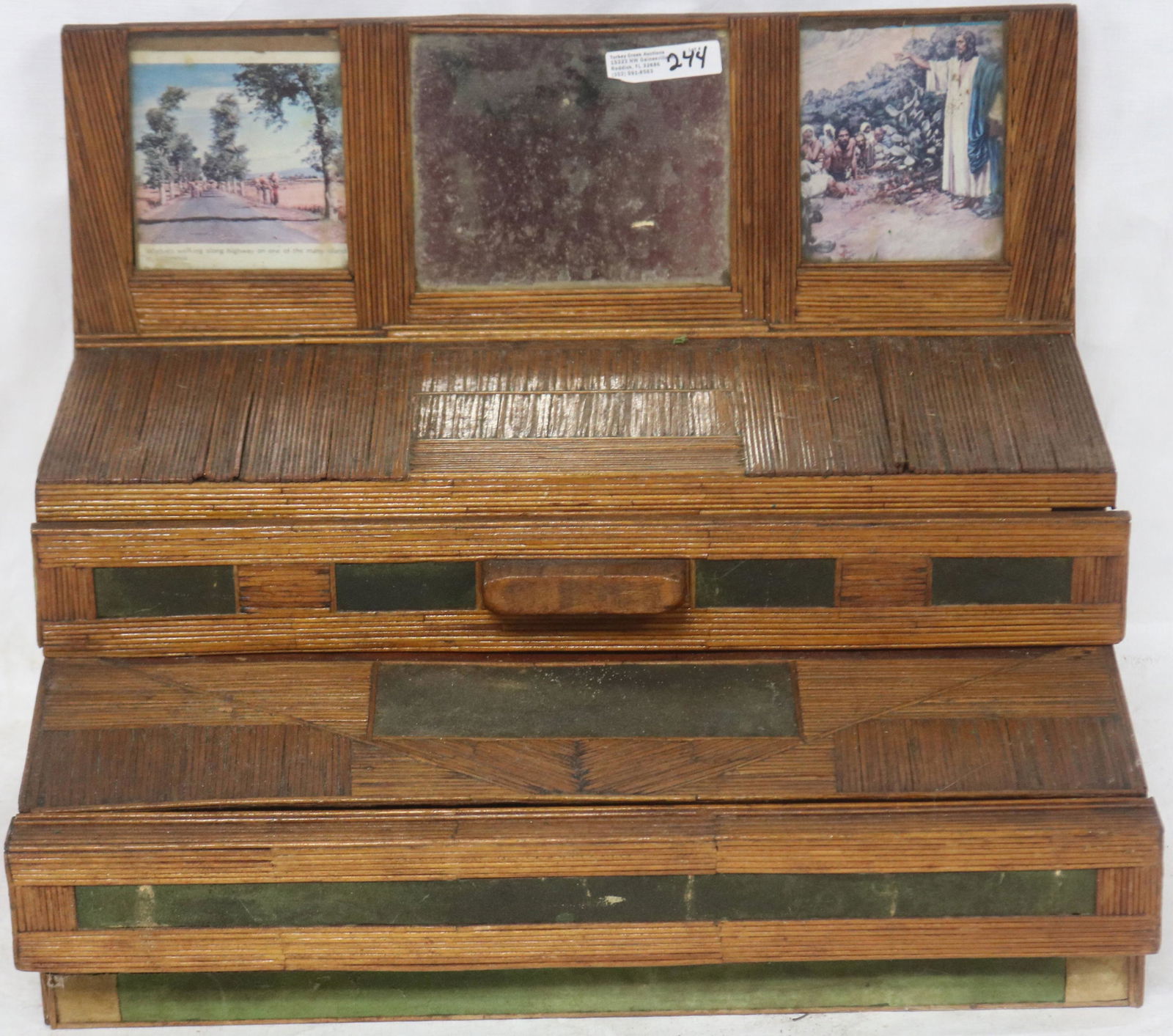 FOLK ART MATCHSTICK STYLE JEWELRY BOX WITH MIRROR (1 of 1)