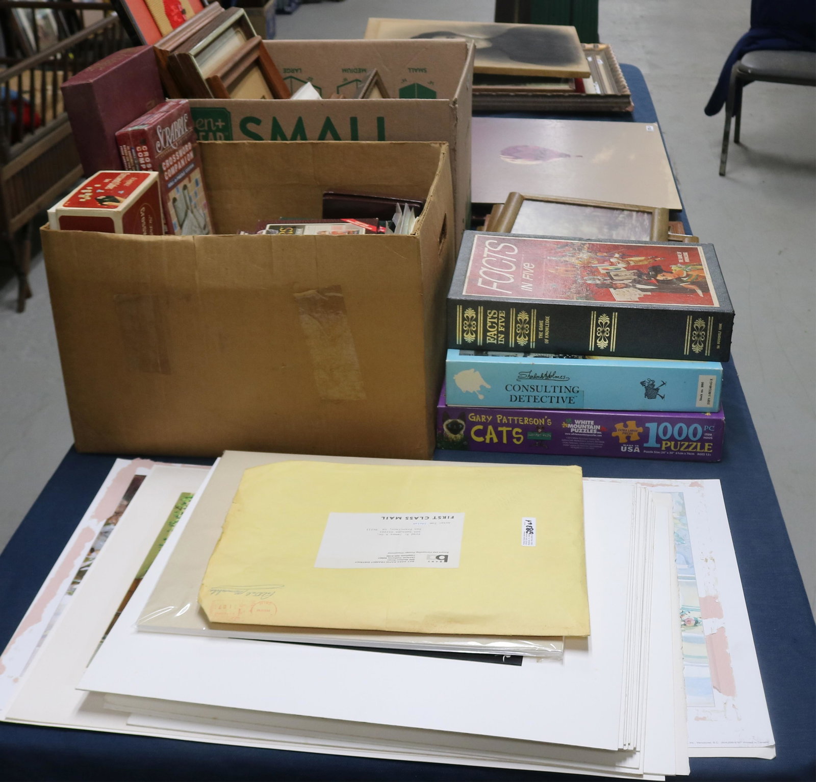 LARGE TABLE LOT OF FRAMED & UNFRAMED ITEMS: SEE PHOTO