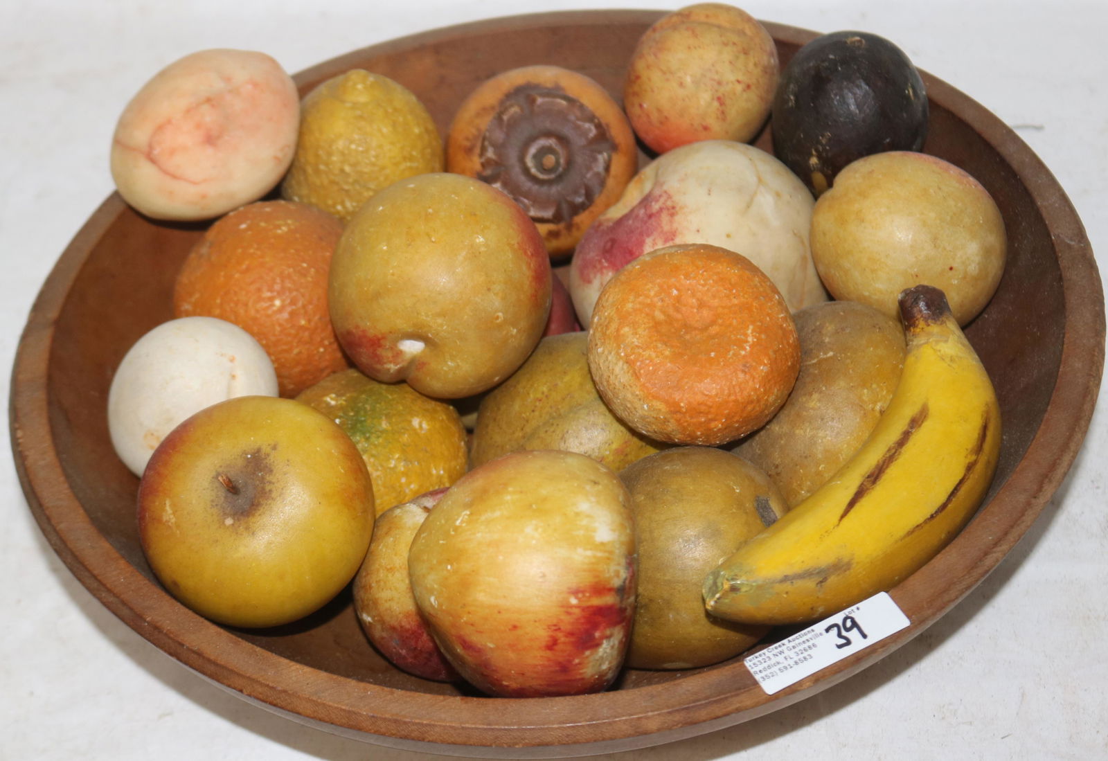 OLD TURNED WOODEN BOWL WITH 20 PC. STONE FRUIT (1 of 1)