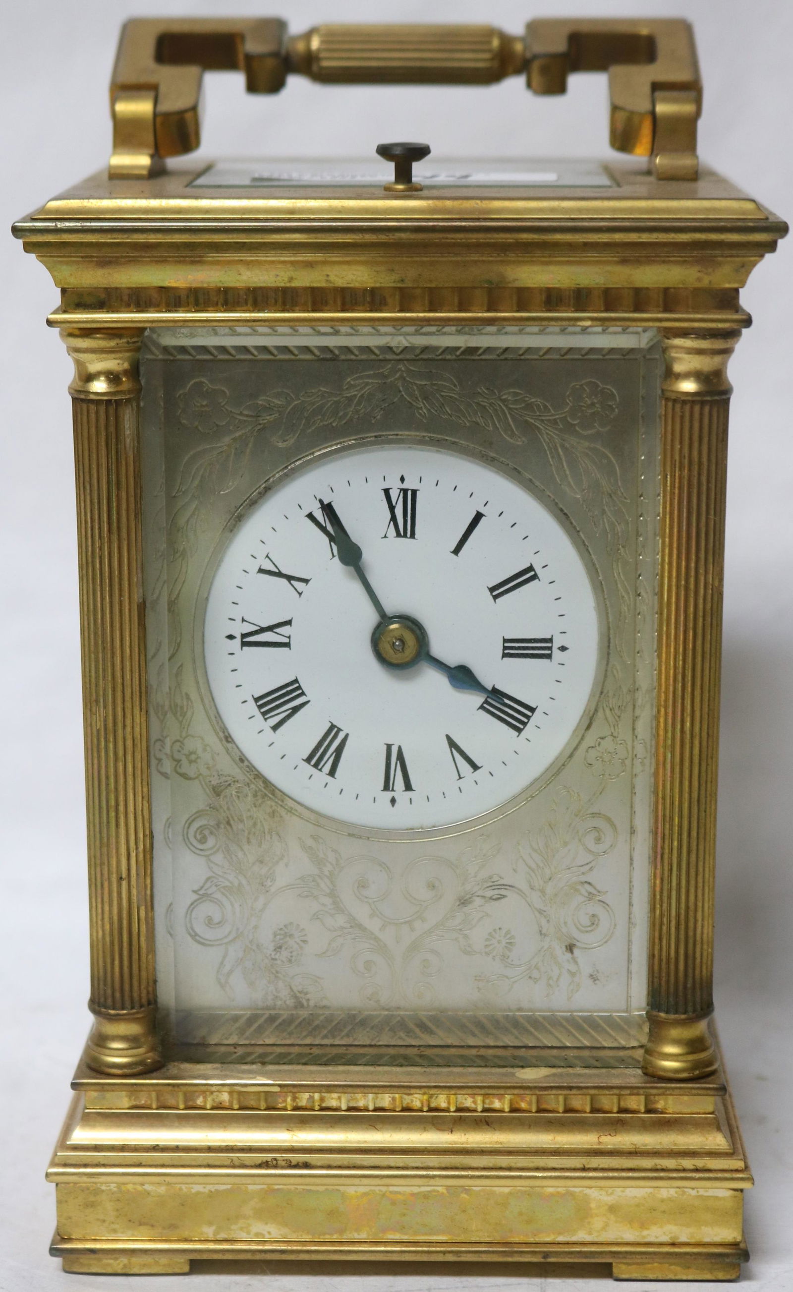 20TH C. BRASS CARRIAGE CLOCK, ENAMELED DIAL, (1 of 3)
