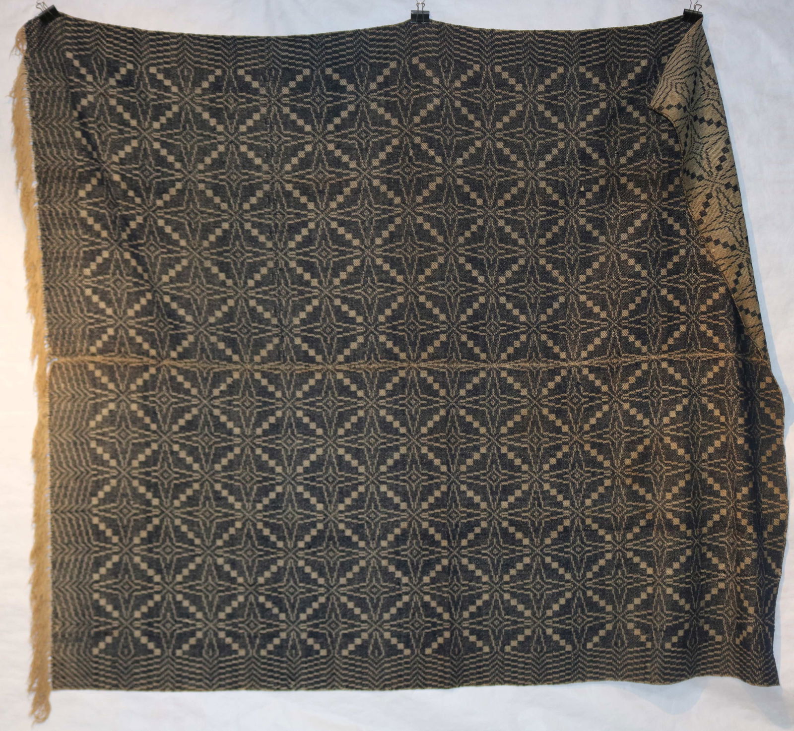 19TH C. SUMMER WINTER WOVEN COVERLET, 2 LOOM (1 of 1)