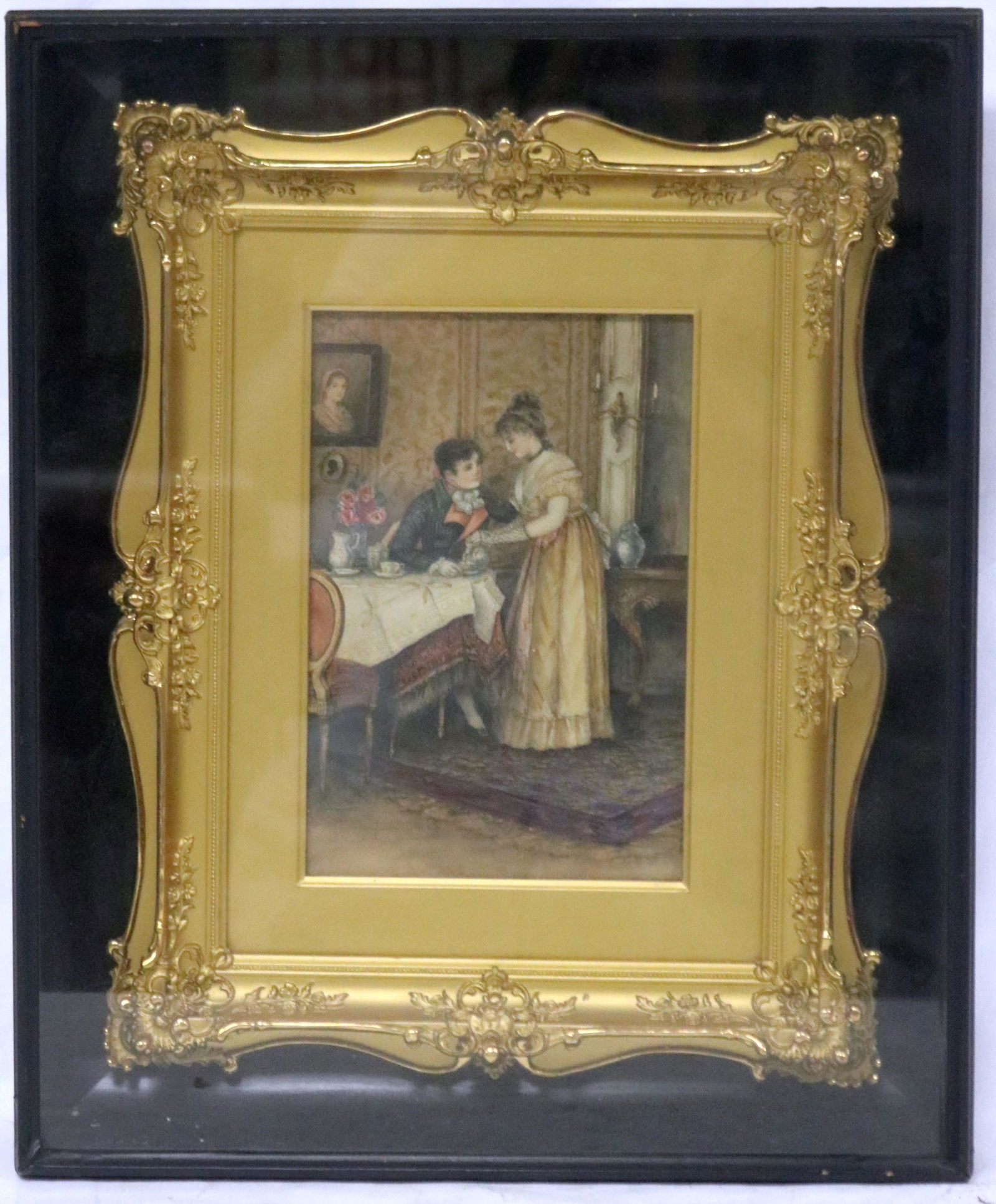 SHADOW BOX FRAMED WATERCOLOR DEPICTING YOUNG (1 of 2)