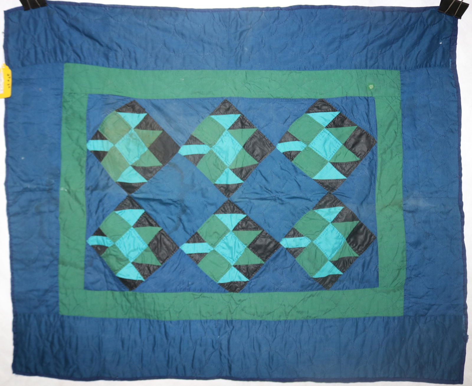 HAND SEWN AMISH CRIB QUILT, STYLIZED GEOMETRIC (1 of 2)