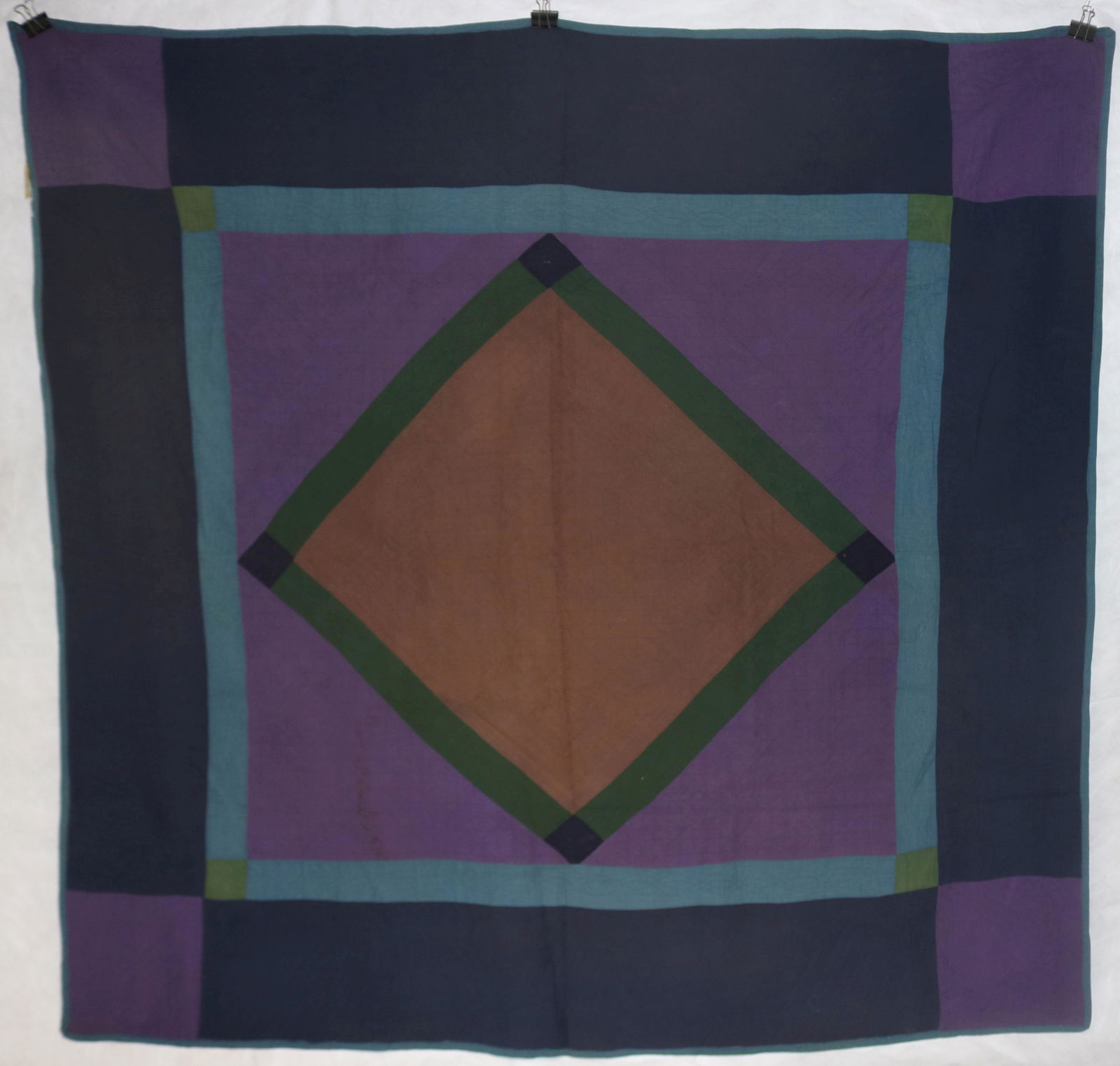 HAND SEWN AMISH QUILT, SQUARE & DIAMOND DESIGN, (1 of 2)