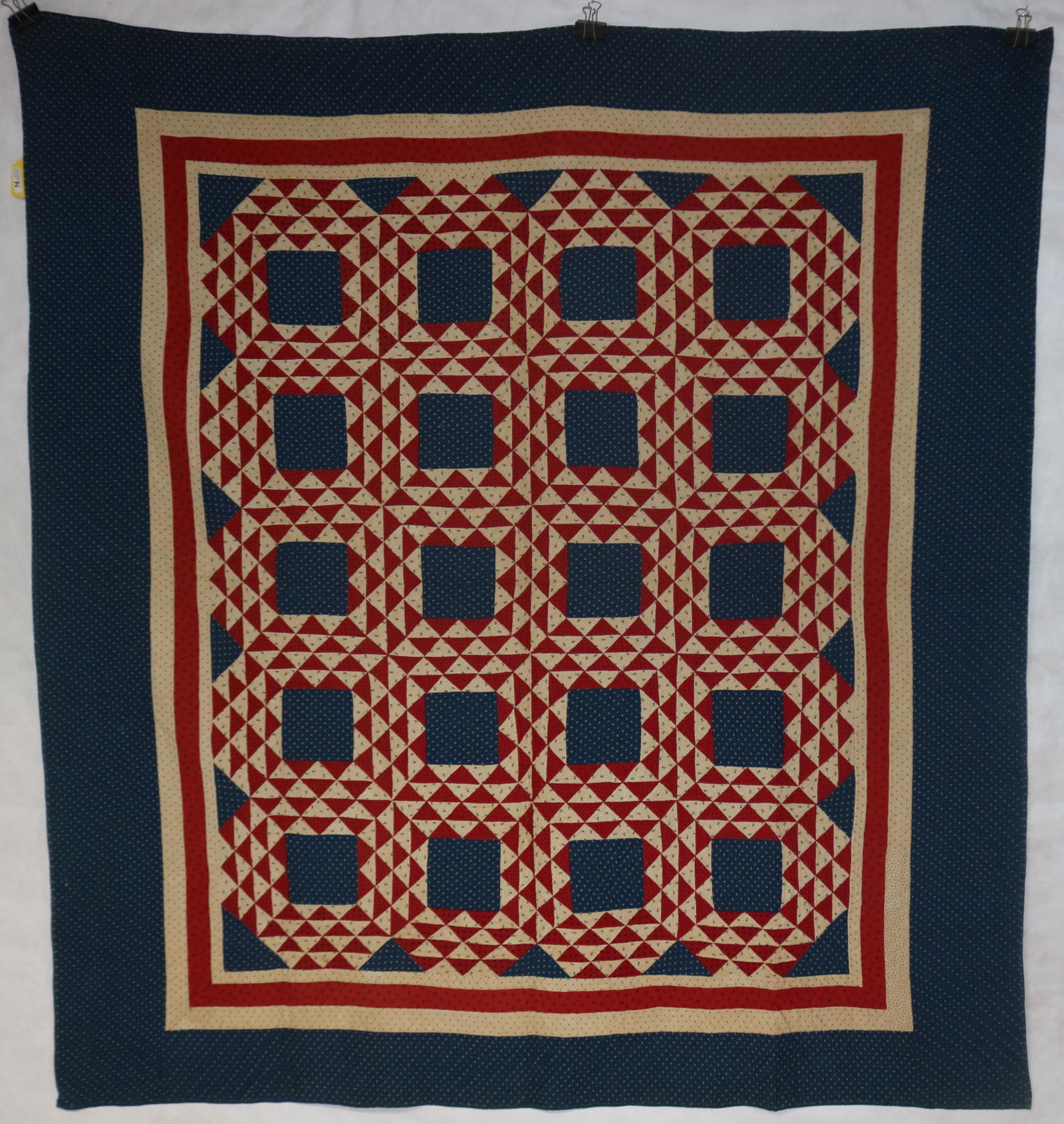 HAND SEWN MENNONITE QUILT, RED, WHITE & BLUE (1 of 2)
