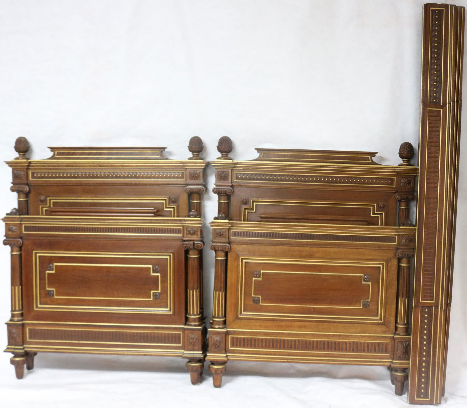 PAIR ORNATE VICTORIAN WALNUT SINGLE BEDS, GILT (1 of 2)