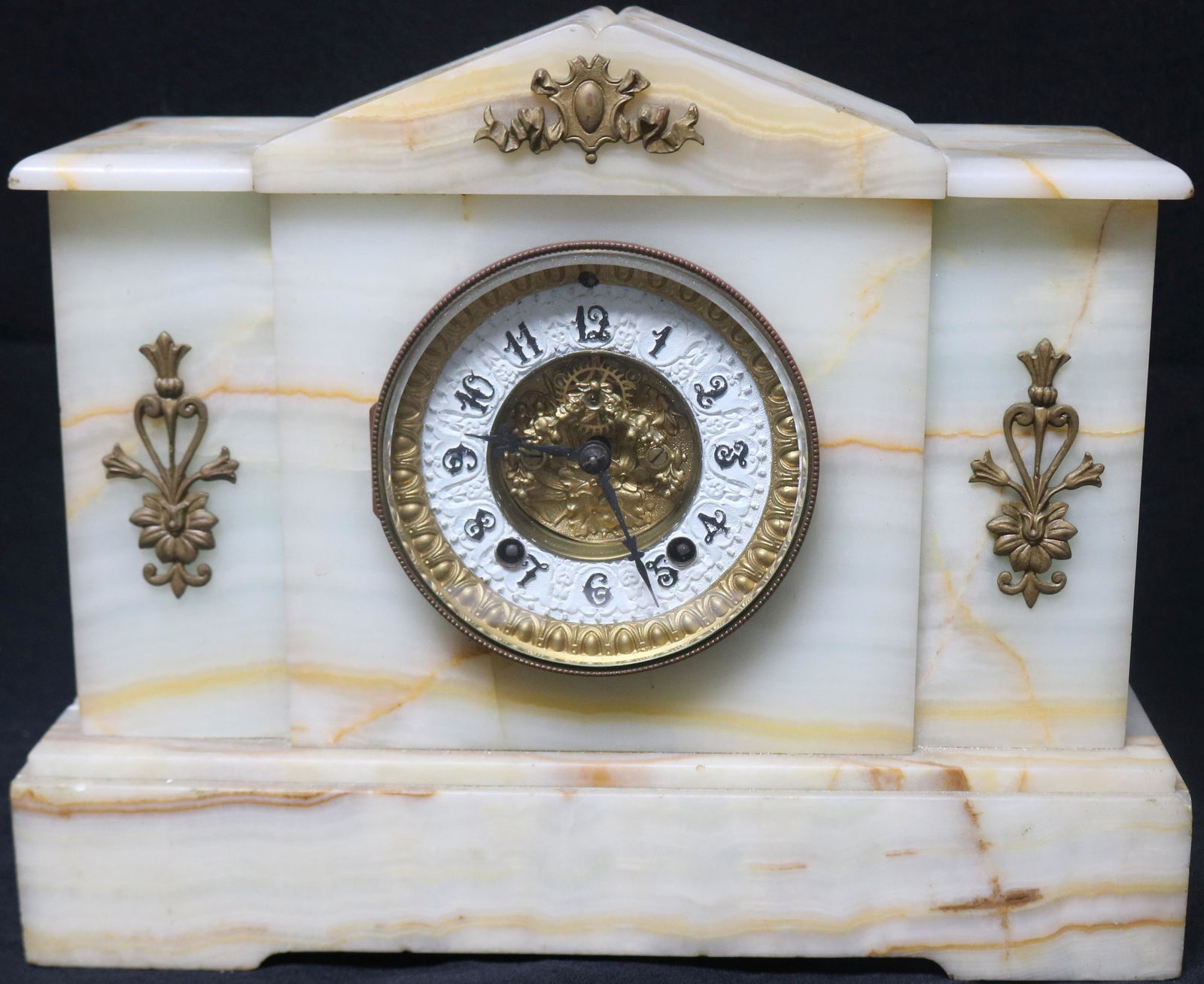 WHITE ONYX MANTLE CLOCK, ANSONIA, TIME & STRIKE, (1 of 1)