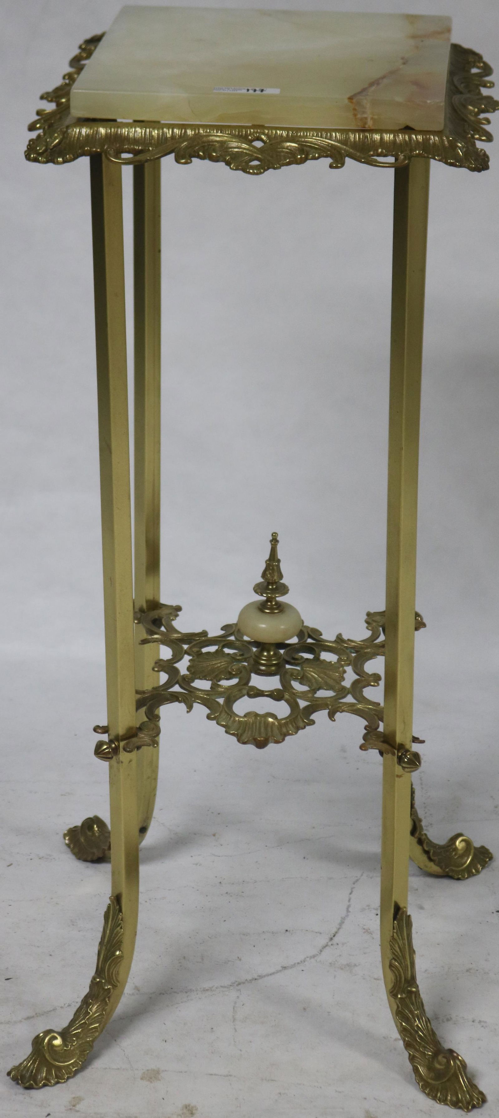 20TH C. ORNATE BRASS STAND WITH REPAIRED ONYX TOP (1 of 2)