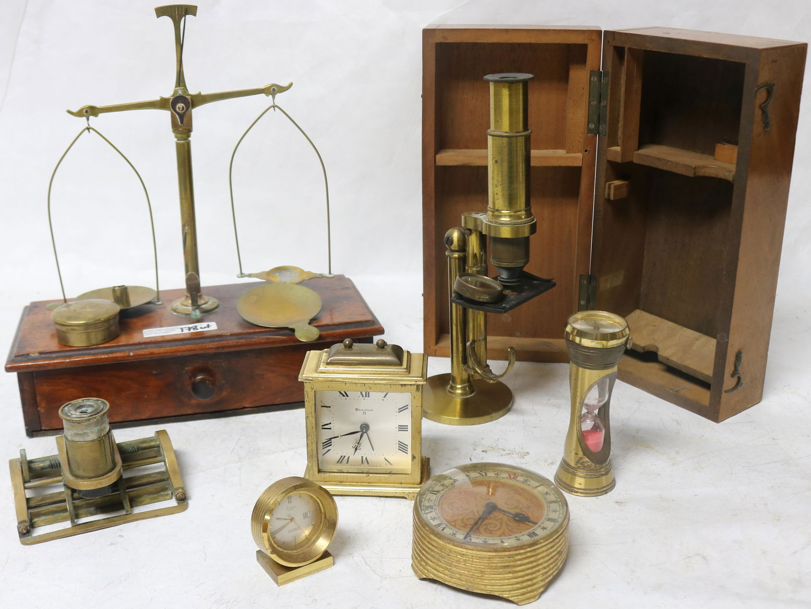 LOT OF 7 BRASS & METAL ITEMS, BOXED MICROSCOPE 8 (1 of 4)