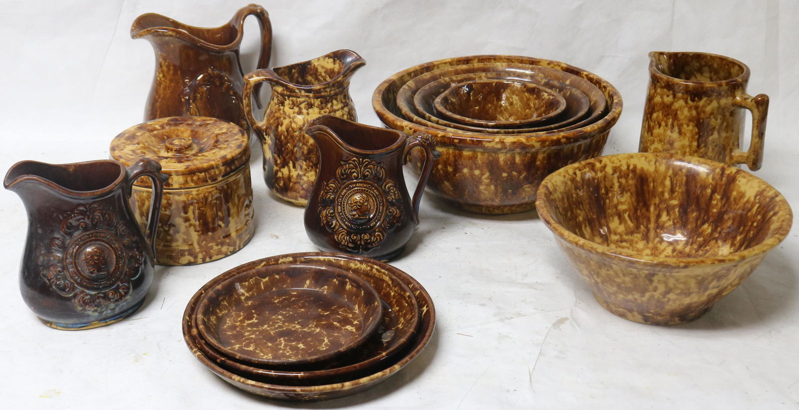 14 PCS. BENNINGTON TYPE BROWN GLAZE STONEWARE, 5 (1 of 3)