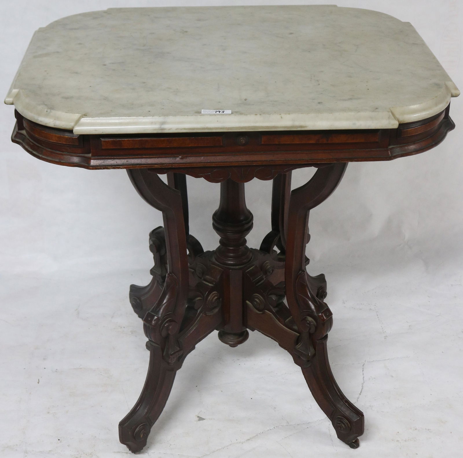 ORNATE VICTORIAN WALNUT MARBLE TOP TABLE, SHAPED (1 of 2)