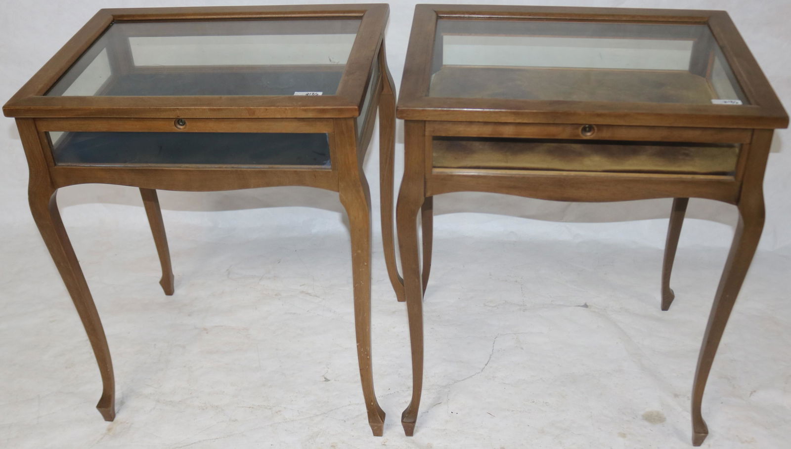 PAIR OF CONTEMPORARY MAHOGANY DISPLAY TOP TABLES, (1 of 1)