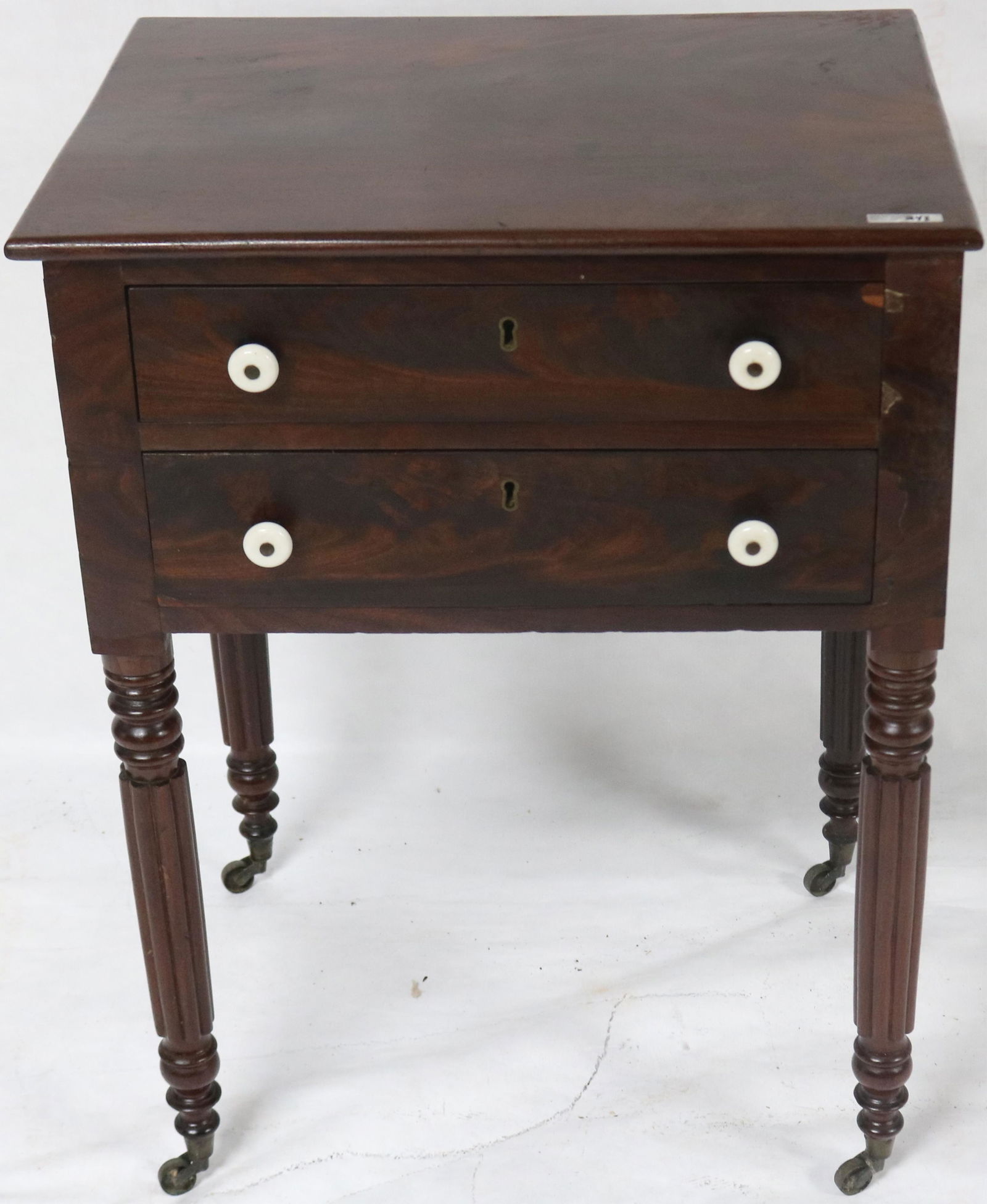 19TH C. MAHOGANY 2 DRAWER STAND WITH TURNED & (1 of 1)