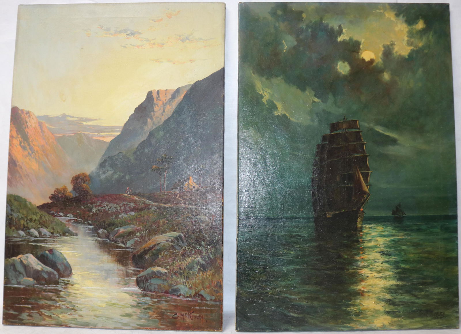 TWO 20TH C. OIL ON CANVAS UNFRAMED PAINTINGS, C. (1 of 4)