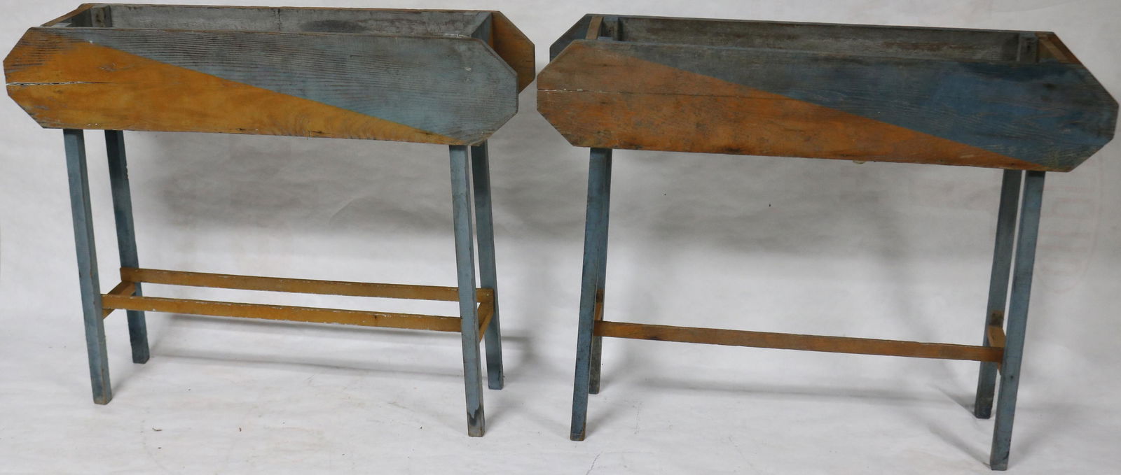 TWO 20TH C. STANDING FLOWER BOXES, BLUE & ORANGE (1 of 2)