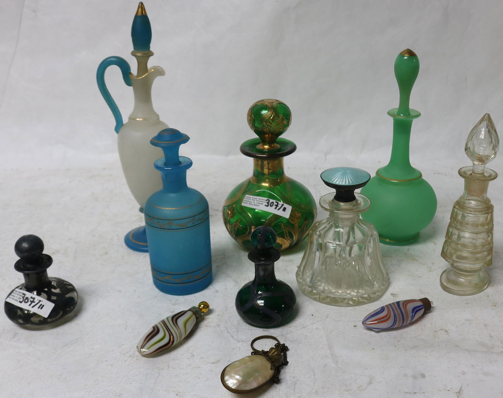 ELEVEN 19TH & 20TH C. PERFUME BOTTLES, SILVER (1 of 1)