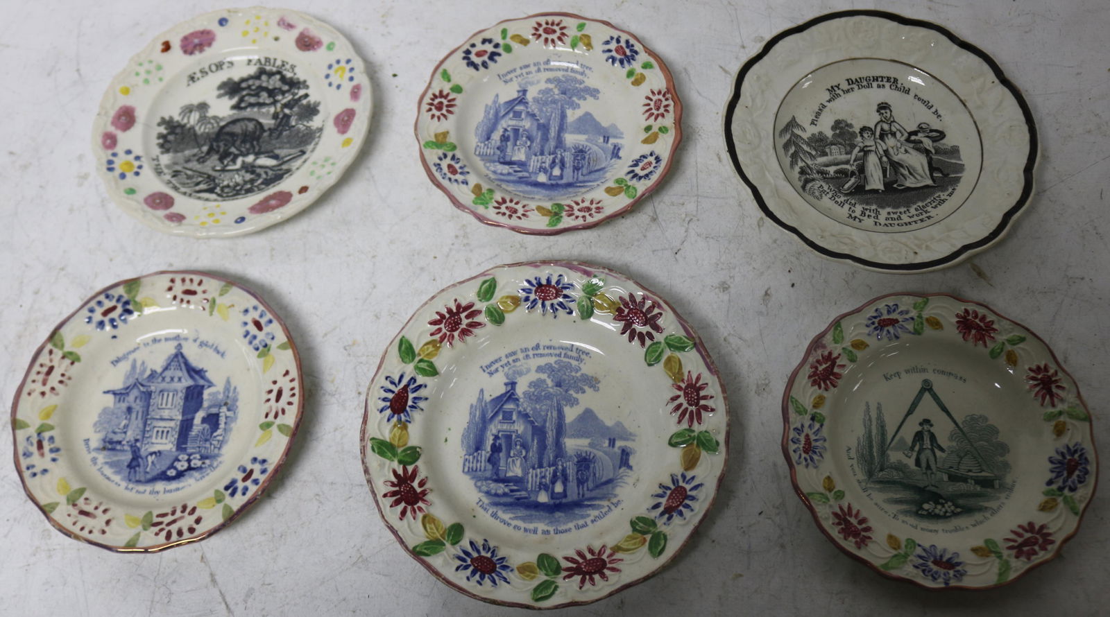 SIX 19TH C. SOFT PAST POLY CHROME TRANSFERWARE (1 of 2)