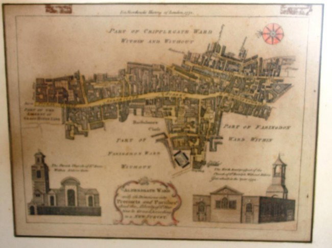 FRAMED & GLAZED MAP OF CRIPPLEGATE WARD: WITHIN & WITHOUT, PRINTED FOR R. BALDWIN 47, PATER-NOSTER ROW. 1773, 8 X 10