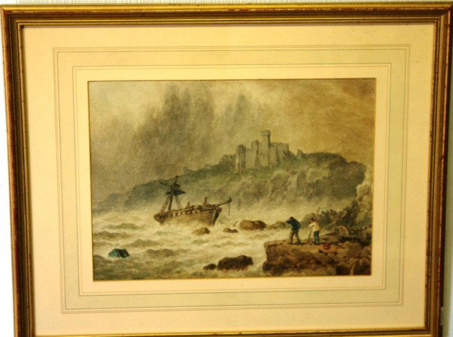 FRAMED & GLAZED WATERCOLOR ON PAPER, SHIPWRECK: SIGNED T. BIRCH, 9 X 12 1/2, SIGHT