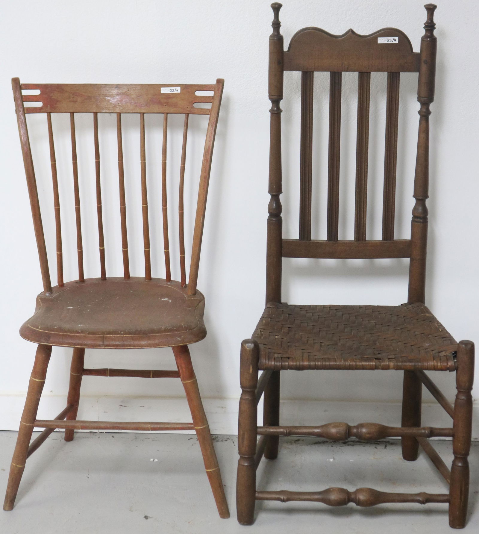 2 EARLY SIDE CHAIRS, 18TH C. BARRISTER BACK, OLD (1 of 1)