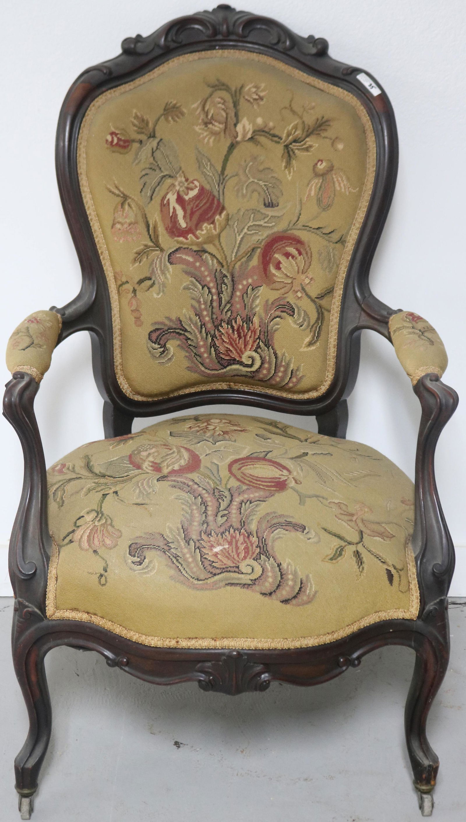 ORNATELY CARVED VICTORIAN WALNUT OPEN ARMCHAIR (1 of 2)