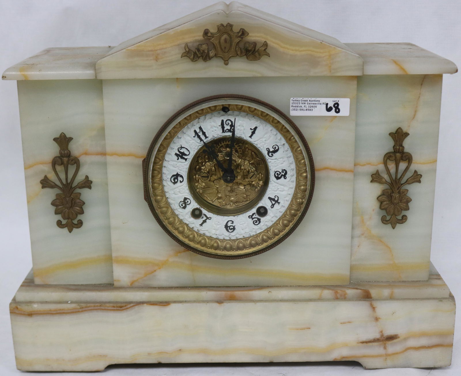 WHITE ONYX MANTLE CLOCK, ANSONIA, FANCY EXPOSED (1 of 2)