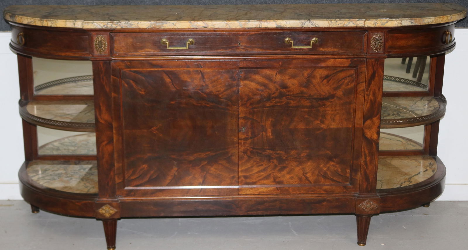 LARGE FRENCH WALNUT MARBLE TOP SERVER, BRASS (1 of 2)