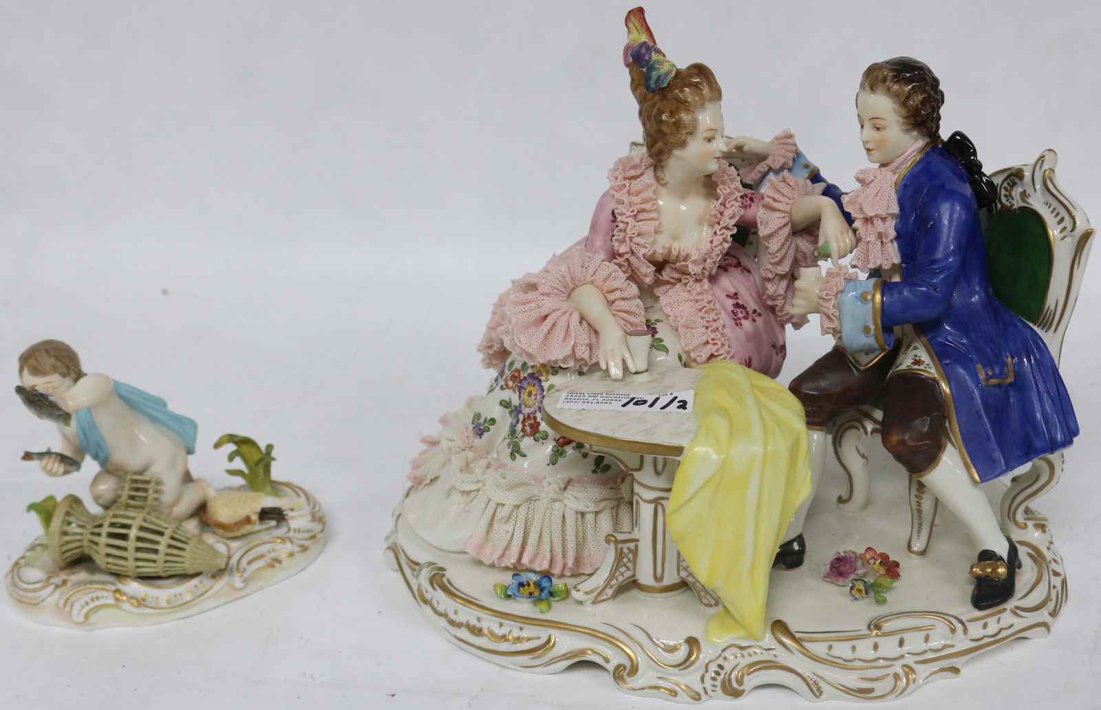 2 GERMAN PORCELAIN FIGURINES, DRESDEN COUPLE, (1 of 3)