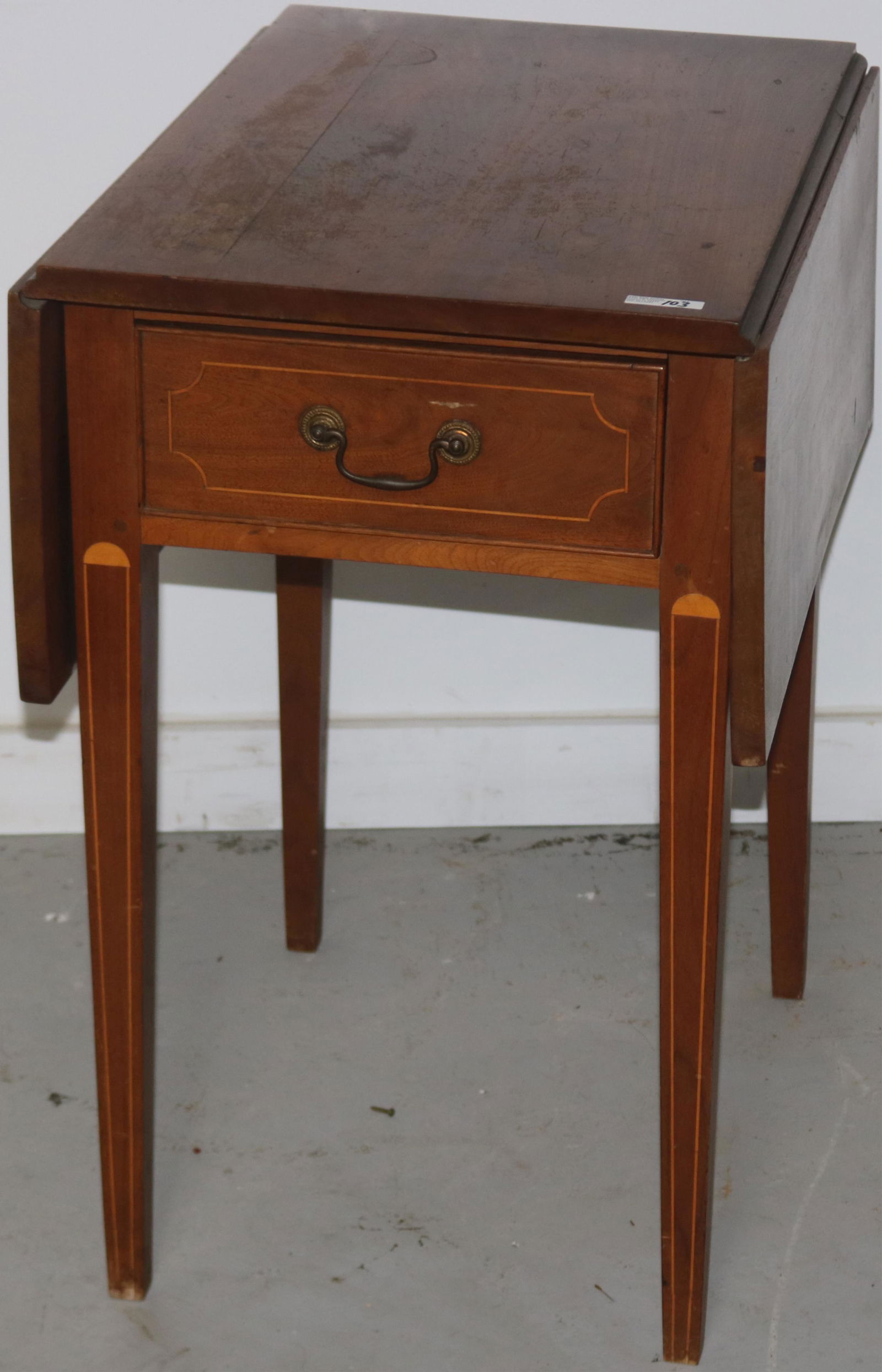 EARLY 19TH C. INLAID WALNUT 1 DRAWER DROP LEAF (1 of 3)