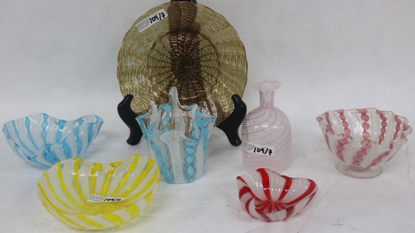 7 PCS. BLOWN VENETIAN GLASS, LATTICINO INCLUDING (1 of 6)