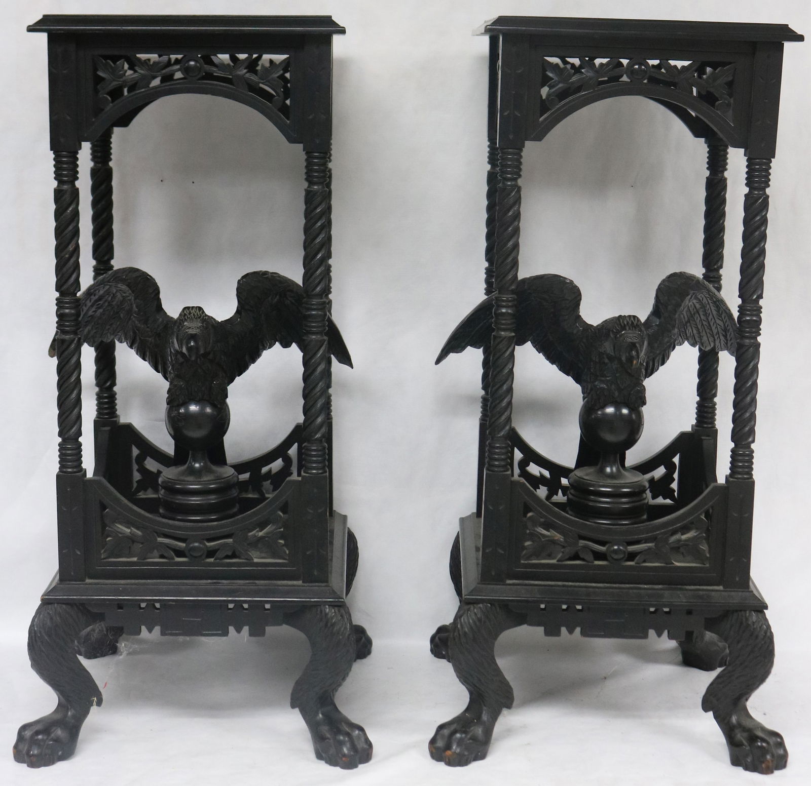 PAIR 19TH C. EBONIZED STANDS WITH FULLY CARVED (1 of 4)