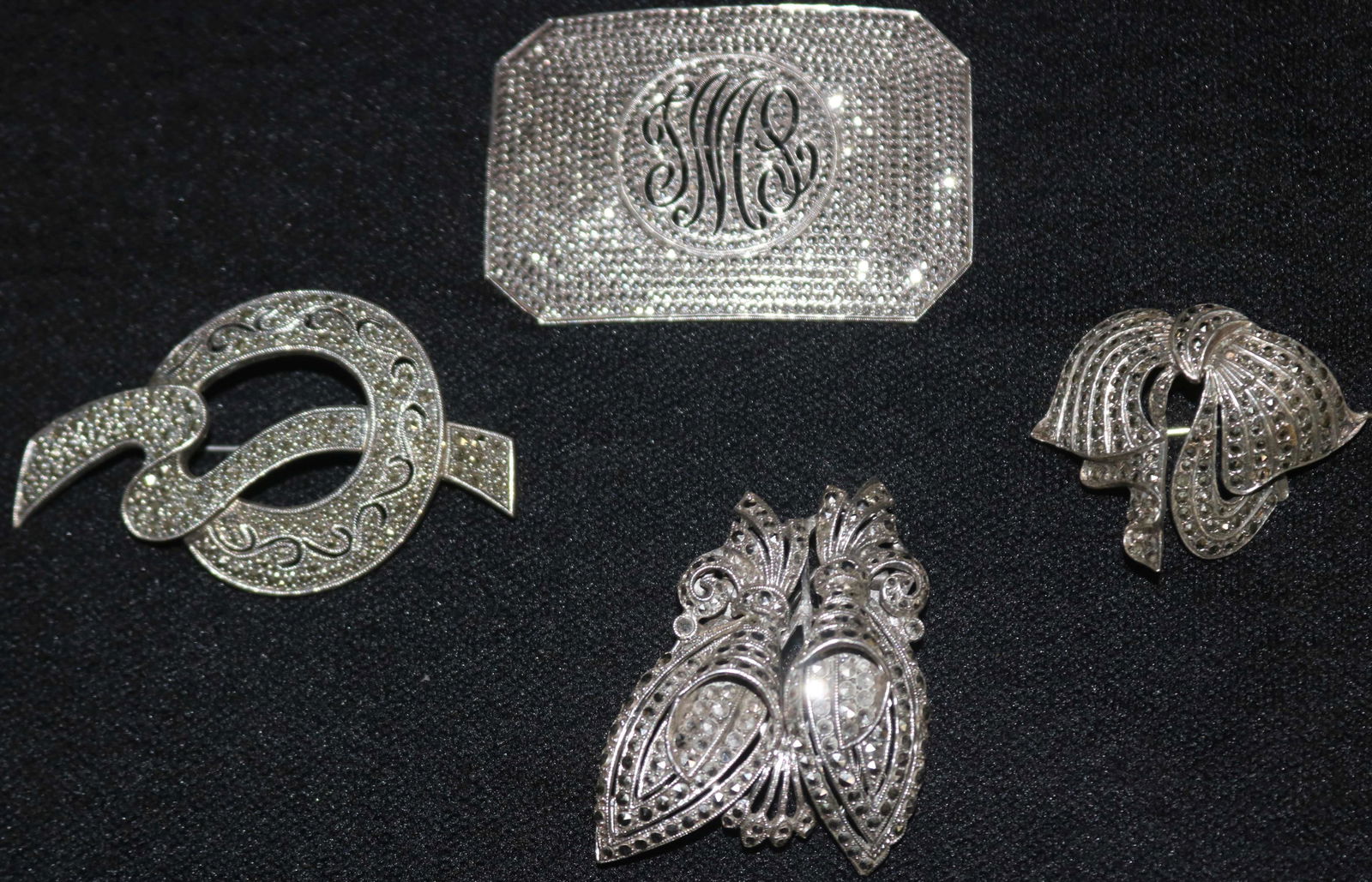 4 HEAVY STERLING & MARCASITE PINS, 1 1/4" - 2 (1 of 2)