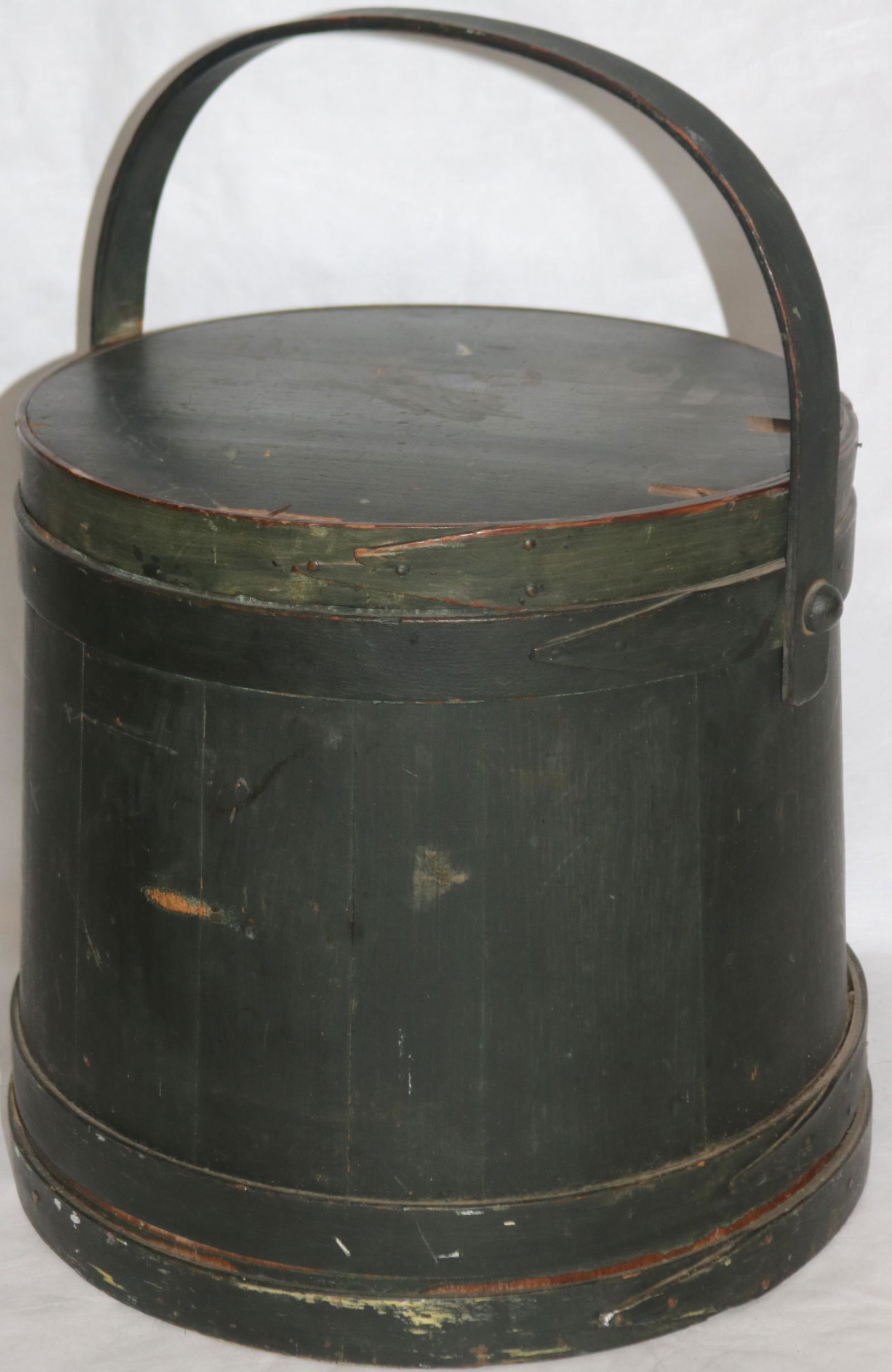 19TH C. SWING HANDLE FIRKIN, ORIGINAL GREEN (1 of 4)