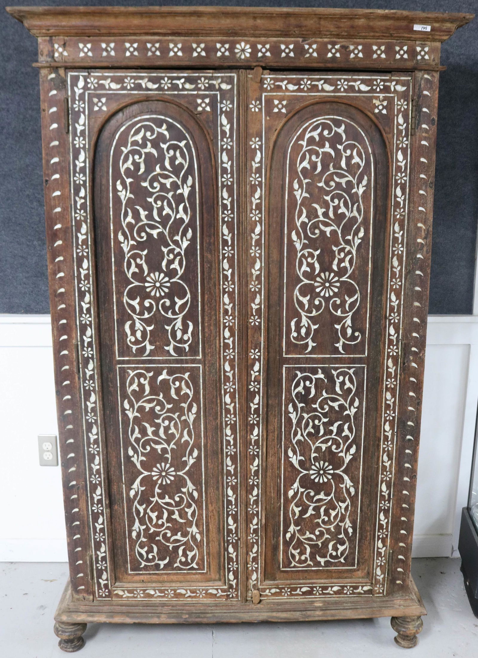 19TH C. MOTHER OF PEARL INLAID 2 DOOR ARMOIRE, (1 of 3)