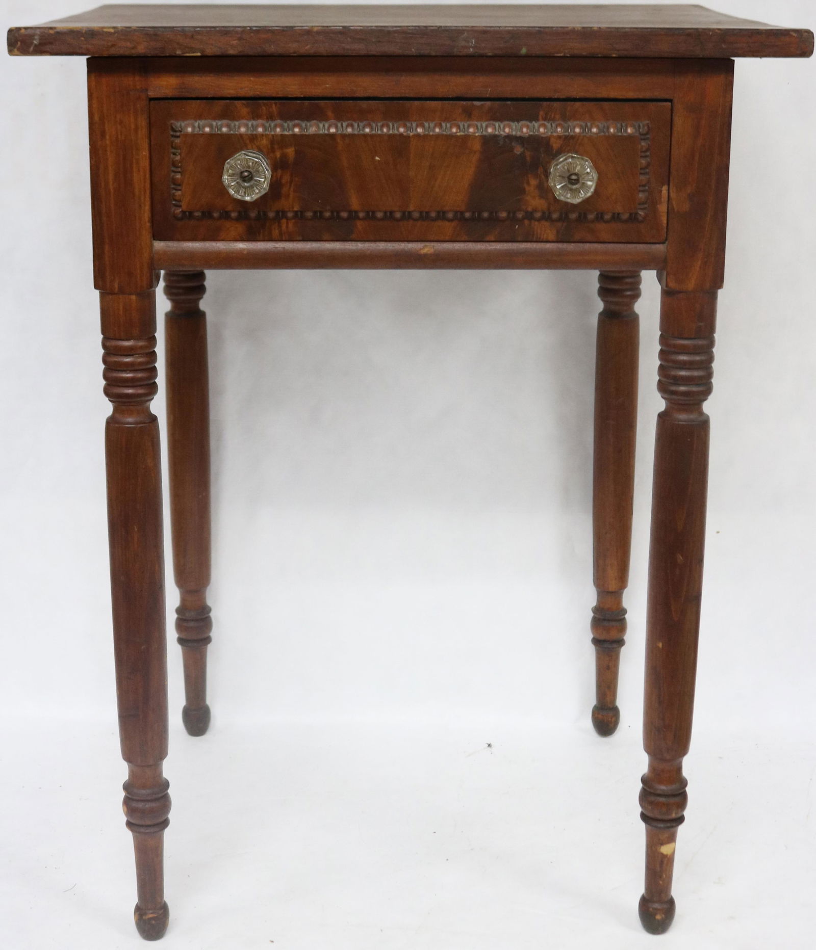 19TH C. CHERRY & MAHOGANY 1 DRAWER STAND, TURNED (1 of 1)