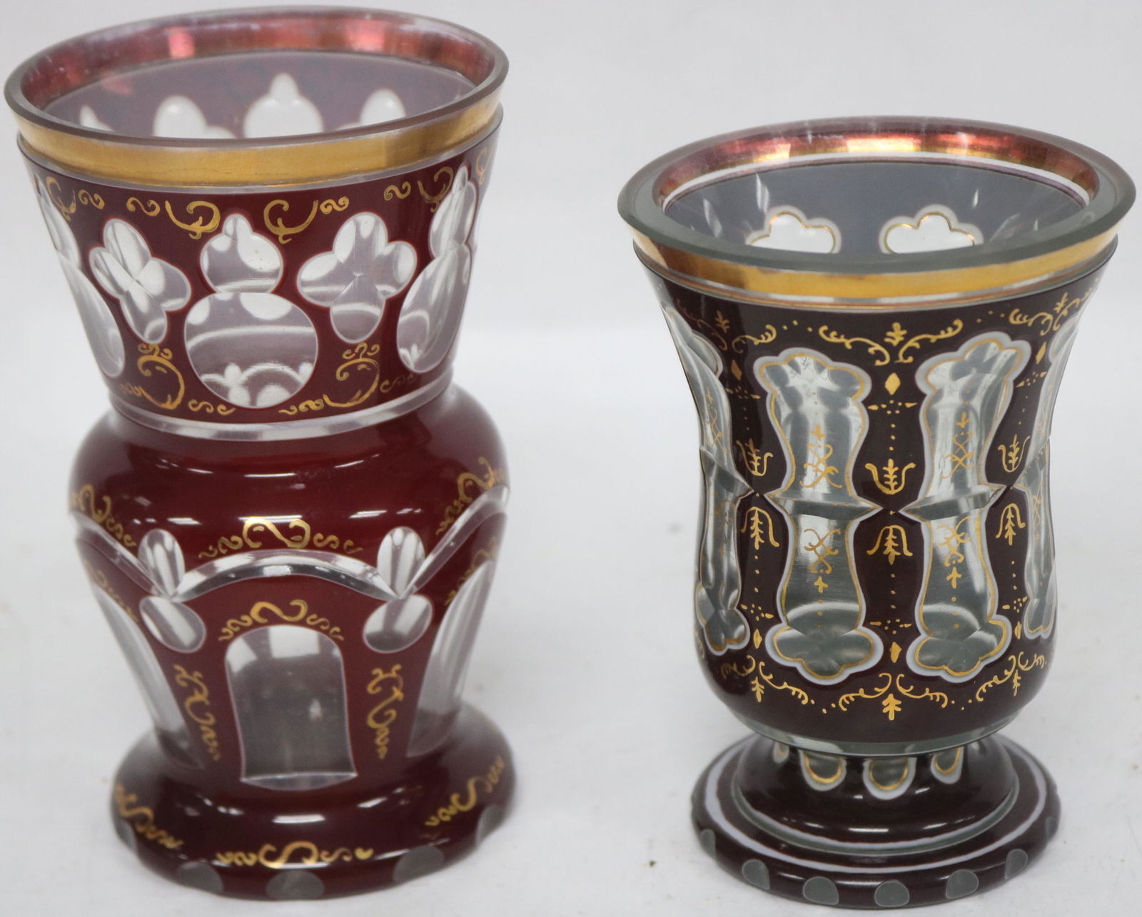 2 DOUBLE CUT OVERLAY VASES WITH GILT TRIM, 5" - 5 (1 of 1)