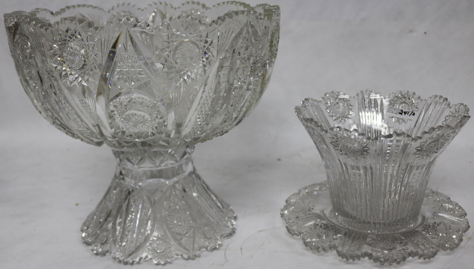 2 PCS. BRILLIANT PERIOD CUT GLASS, PUNCH BOWL ON (1 of 2)