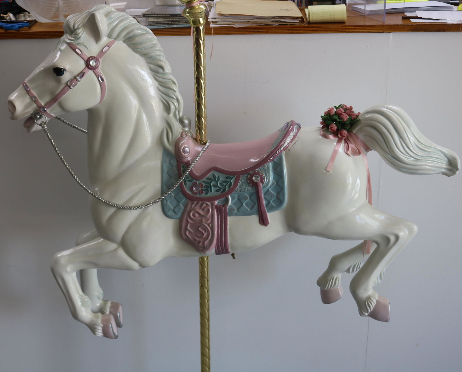 DECORATIVE FIBERGLASS CAROUSEL HORSE, SIGNED RAY (1 of 2)